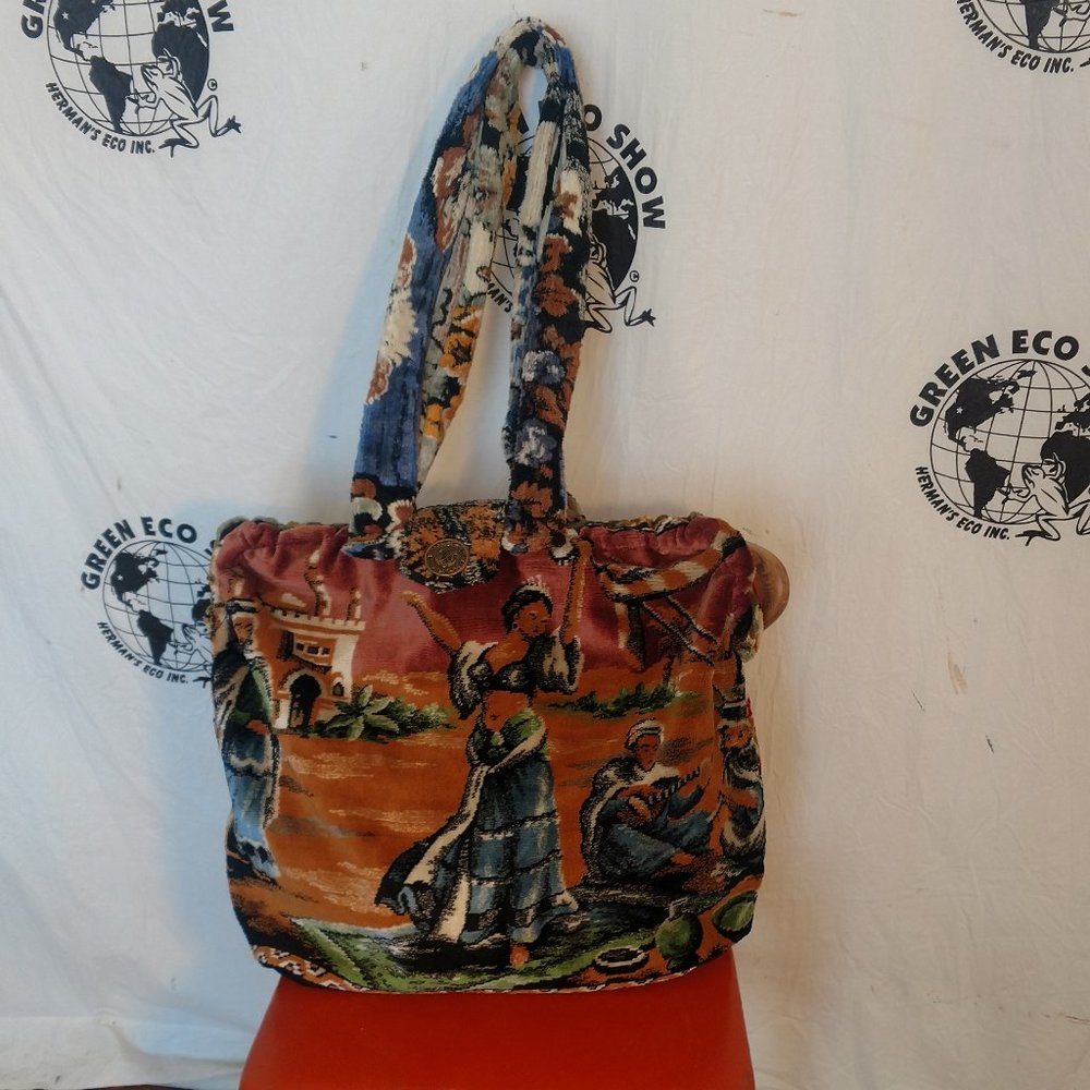 Velvet Tapestry Carpet Bag Carry on suitcase purse Hermans Eco